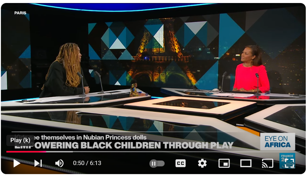 Rene Bissohong, founder of The Nubian Princesses, interviewed on France 24’s Eye on Africa about empowering Black children through dolls, books, and storytelling.