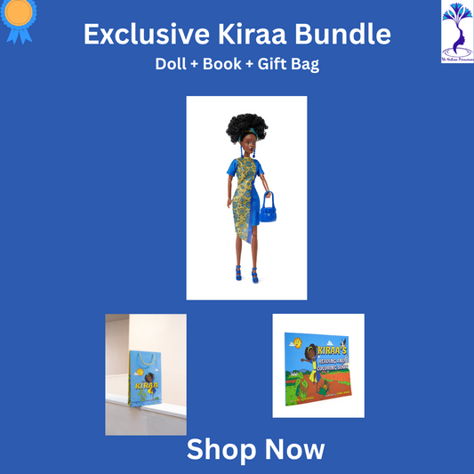 Exclusive Kiraa Doll wearing African print dress – Black princess doll from The Nubian Princesses